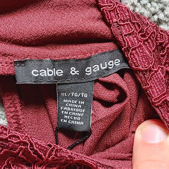 Cable & Gauge Lace Top Women’s Size XL Red Blouse Boho Romantic - Picture 3 of 5